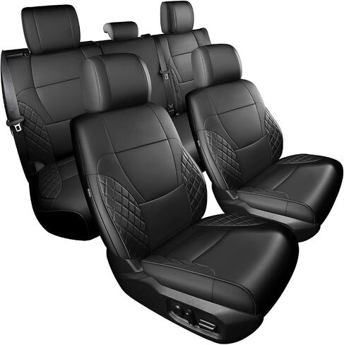 لأغطية مقعد Toyota Tundra 2022 2023 2024 2025 ، قم بتناسب مجموعة كاملة ، وأغطية مقعد جلدية مقاومة للماء ودائم للسيارة - أسود (لصالح SR/SR5 فقط ، بدون مساند خلفية) in Kuwait