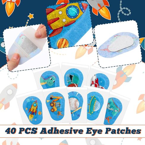 Panitay 40 PCS Kids Kids Eye Patches for Boys Childlers Rathesive Patches Burk with Lazy Eye Eye Creatible Pad Light Forcing Designs Cutton Cotton Latchafficive Modages for Boys Boys in Saudi Arabia