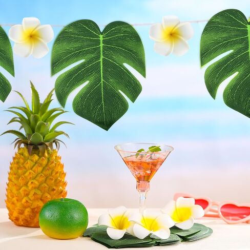 60 PCS إمدادات ديكور الحفلات الاستوائية 30 pcs 8 "fak monstera يترك 30 pcs 2.75" زهرة بلومريا الاصطناعية والغراء لصالح هاواي Luau Jungle Beach Party حفل زفاف (أبيض) in Saudi Arabia