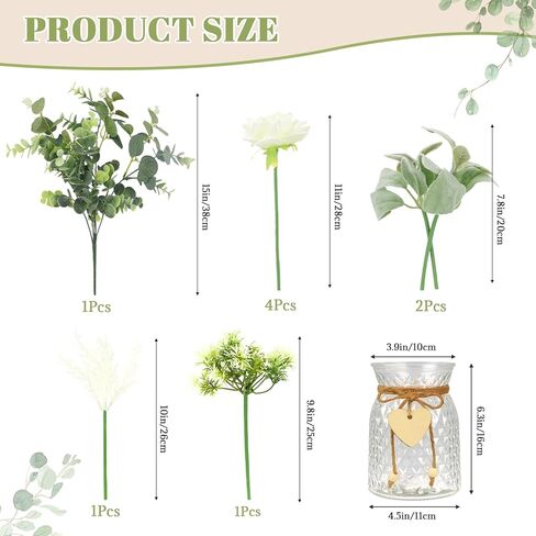 Hohotime الزهور الاصطناعية مع مزهرية ، ورود حريرية بيضاء ترتيب زهرة مزيفة مع الأوكالبتوس ، مزهرية نباتية مزهرية للمكاتب المنزلية طاولة الطعام المركزية مائدة القهوة ديكور مزرعة in Kuwait