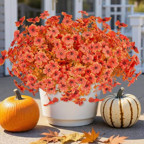 14 Bundles Artificial Fall Flowers for Outdoors Decoration,UV Resistant Faux Autumn Flowers No Fade Fake Orange Daisy Artificial Greenery Plants for Porch Balcony Garden Yard Thanksgiving Fall Decor in Kuwait