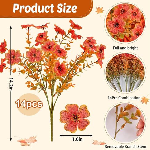 14 Bundles Artificial Fall Flowers for Outdoors Decoration,UV Resistant Faux Autumn Flowers No Fade Fake Orange Daisy Artificial Greenery Plants for Porch Balcony Garden Yard Thanksgiving Fall Decor in Kuwait