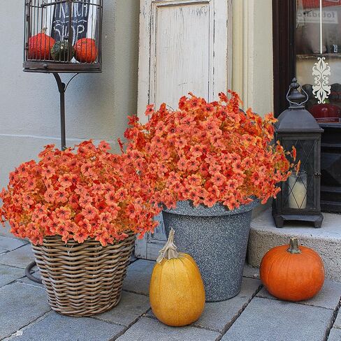 14 Bundles Artificial Fall Flowers for Outdoors Decoration,UV Resistant Faux Autumn Flowers No Fade Fake Orange Daisy Artificial Greenery Plants for Porch Balcony Garden Yard Thanksgiving Fall Decor in Kuwait