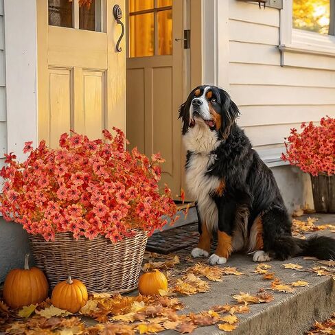 14 Bundles Artificial Fall Flowers for Outdoors Decoration,UV Resistant Faux Autumn Flowers No Fade Fake Orange Daisy Artificial Greenery Plants for Porch Balcony Garden Yard Thanksgiving Fall Decor in Kuwait