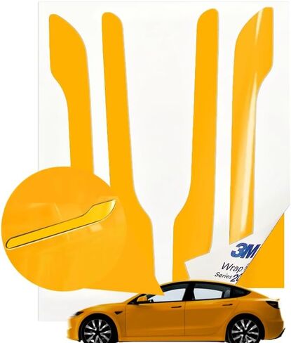4 Set Car Door Handle Cover Sticker 3M 2080 Wrap Converted, Tesla Model 3 Tesla Model Y Accessories Fits 2024-2019, Chrome Delete, TPU Film, Includes 4 Wraps (Yellow Gloss Sunflower G25) in Kuwait
