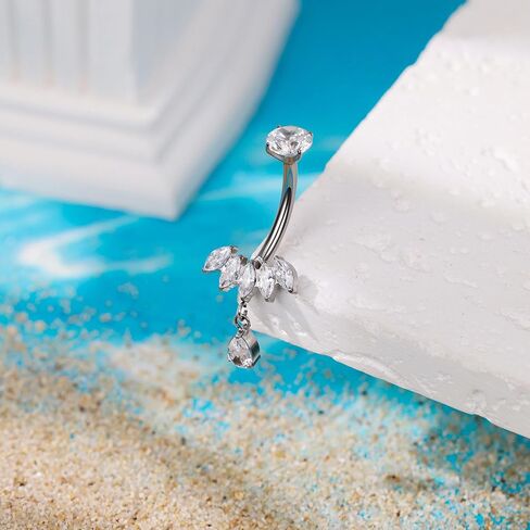 Revolia 14g G23 Solid Titanium Dangle Belly Butly Ring للنساء دمعة حلقة السرة على ملولبت داخليًا تشيك توليفليدي للبطن السرة المجوهرات 10 ملم in Saudi Arabia