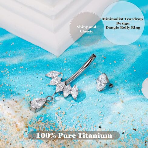 Revolia 14g G23 Solid Titanium Dangle Belly Butly Ring للنساء دمعة حلقة السرة على ملولبت داخليًا تشيك توليفليدي للبطن السرة المجوهرات 10 ملم in Saudi Arabia