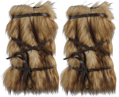 Greus Halloween Viking Warrior Costume مجموعة بنية فو فو فرو ذراع ومتدفاع الساق الرقيقة الطويلة الأصفاد in Saudi Arabia