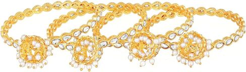 Aheli Gold مطلي 2.6 بوصة Kundan & Beads Bangle مع معلقة Jhumka Jhumki المجوهرات العرقية هدية للنساء in Saudi Arabia