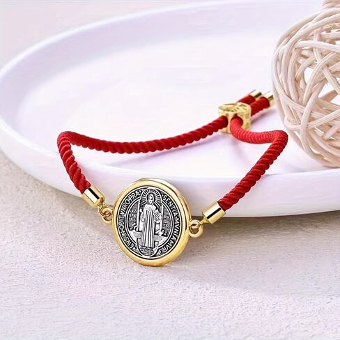 Catholic Bracelets St. Benedict Bracelet Red Rope Double Hole Pendant Couple Woven Bracelets Adjustable Black Bracelet in Kuwait