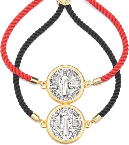 Catholic Bracelets St. Benedict Bracelet Red Rope Double Hole Pendant Couple Woven Bracelets Adjustable Black Bracelet in Kuwait