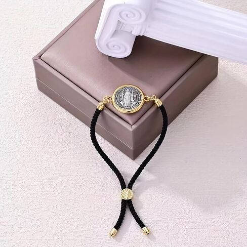 Catholic Bracelets St. Benedict Bracelet Red Rope Double Hole Pendant Couple Woven Bracelets Adjustable Black Bracelet in Kuwait