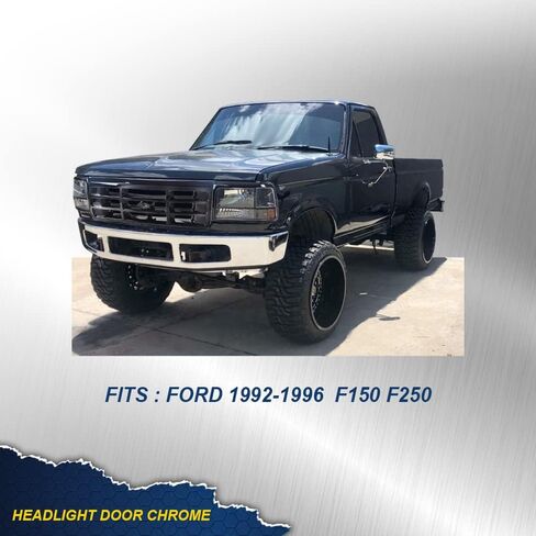 G-PLUS Grille Headlight Door Bezel Chrome Set Compatible with 1992-1996 Bronco/1992-1997 Ford F150 F250 F350Trim Door Passenger & Driver Side 2pcs Gloss Black in Saudi Arabia