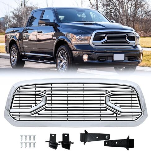 PENSUN Front Grille Compatible with 2013-2018 Dodge RAM 1500 Big Horn Style Bumper Grille (Chrome W/O Light) in Saudi Arabia