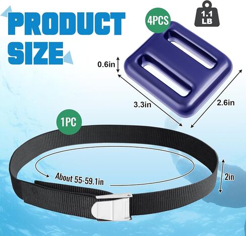 4 Pcs 2.2 lb Dive Weights Belt for Scuba Diving Coated Dive Weights Nylon Dive Belt with 1 Metal Quick Release Buckle for Free Diving Spear Fishing in Saudi Arabia