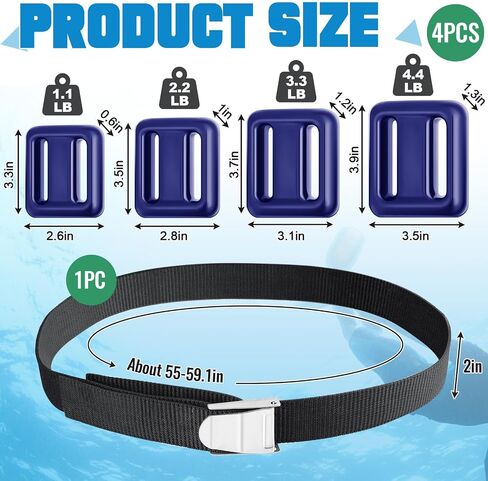 4 Pcs 2.2 lb Dive Weights Belt for Scuba Diving Coated Dive Weights Nylon Dive Belt with 1 Metal Quick Release Buckle for Free Diving Spear Fishing in Saudi Arabia