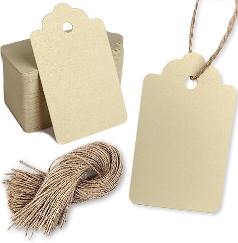 PH PERKHOMY 2" x 4" Large Gift Tags, 120 Pcs White Paper Tags with Natural Jute Twine String for Gifts Crafts Wedding Christmas, White in Kuwait