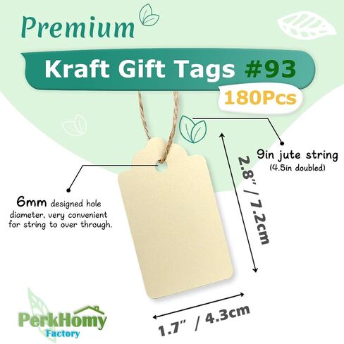 PH PERKHOMY 2" x 4" Large Gift Tags, 120 Pcs White Paper Tags with Natural Jute Twine String for Gifts Crafts Wedding Christmas, White in Kuwait