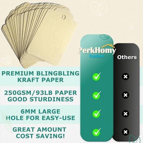 PH PERKHOMY 2" x 4" Large Gift Tags, 120 Pcs White Paper Tags with Natural Jute Twine String for Gifts Crafts Wedding Christmas, White in Kuwait