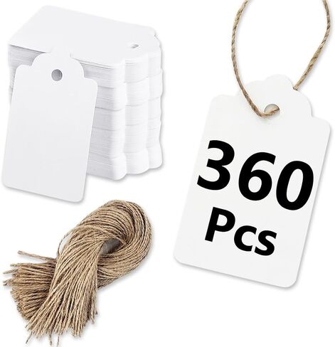 PH PERKHOMY 2" x 4" Large Gift Tags, 120 Pcs White Paper Tags with Natural Jute Twine String for Gifts Crafts Wedding Christmas, White in Kuwait