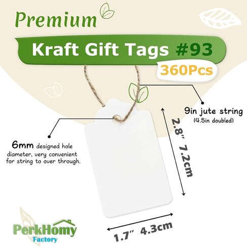 PH PERKHOMY 2" x 4" Large Gift Tags, 120 Pcs White Paper Tags with Natural Jute Twine String for Gifts Crafts Wedding Christmas, White in Kuwait