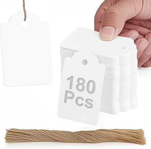 PH PERKHOMY 2" x 4" Large Gift Tags, 120 Pcs White Paper Tags with Natural Jute Twine String for Gifts Crafts Wedding Christmas, White in Kuwait