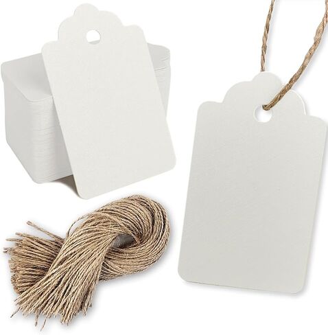 PH PERKHOMY 2" x 4" Large Gift Tags, 120 Pcs White Paper Tags with Natural Jute Twine String for Gifts Crafts Wedding Christmas, White in Kuwait