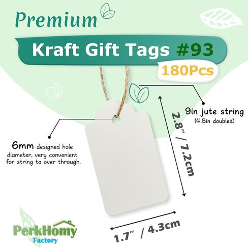 PH PERKHOMY 2" x 4" Large Gift Tags, 120 Pcs White Paper Tags with Natural Jute Twine String for Gifts Crafts Wedding Christmas, White in Kuwait
