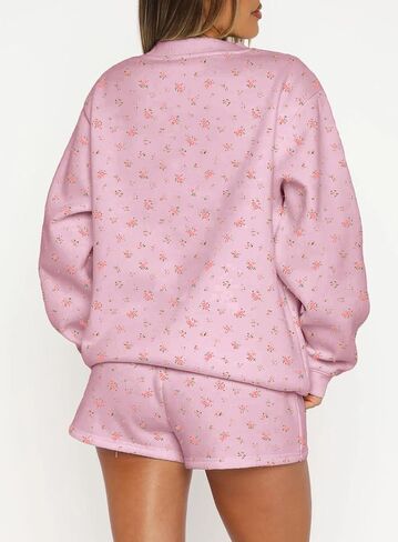 Women Y2k Ditsy Floral Print Oversized Sweatshirts Cute Lightweight Fleece Crewneck Pullover Shirt Fall Outfits in Saudi Arabia
