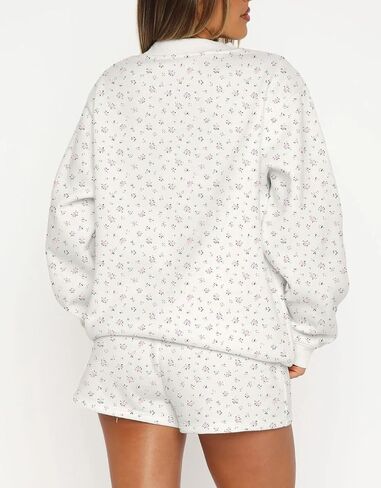 Women Y2k Ditsy Floral Print Oversized Sweatshirts Cute Lightweight Fleece Crewneck Pullover Shirt Fall Outfits in Saudi Arabia