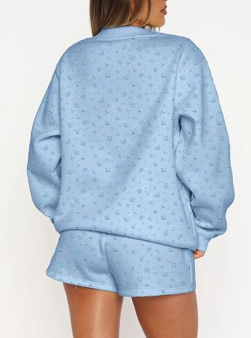 Women Y2k Ditsy Floral Print Oversized Sweatshirts Cute Lightweight Fleece Crewneck Pullover Shirt Fall Outfits in Saudi Arabia