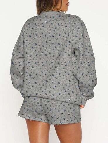 Women Y2k Ditsy Floral Print Oversized Sweatshirts Cute Lightweight Fleece Crewneck Pullover Shirt Fall Outfits in Saudi Arabia