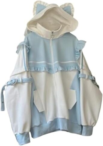 Harajuku Cat Print Hoodies Graphic Hoodie Jirai Kei Tenshi Kawaii Cat Ears ملابس كبيرة الحجم من هوديي القوطية الأعلى in Saudi Arabia