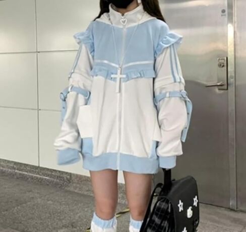 Harajuku Cat Print Hoodies Graphic Hoodie Jirai Kei Tenshi Kawaii Cat Ears ملابس كبيرة الحجم من هوديي القوطية الأعلى in Saudi Arabia