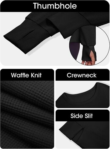 Fisoew Womens Crewneck Sweatshirt Waffle متماسكة الأكمام الطويلة الجانبية فتحة فضفاضة قمصان السقوط in Saudi Arabia