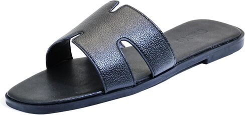Women's Flat Sandals, Ladies Leather Slippers, Comfy Dressy Slip on Shoes Elegant Slides Summer Fall Spring Cute Open Toe Casual Footwear in Saudi Arabia