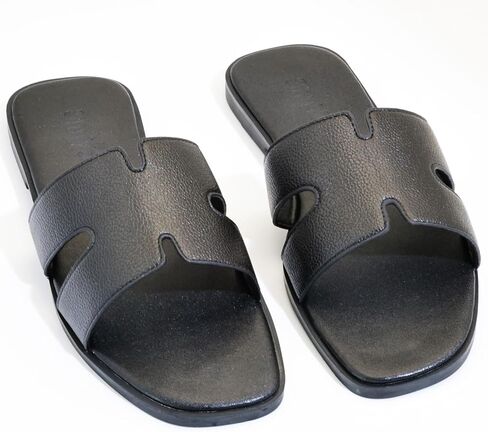 Women's Flat Sandals, Ladies Leather Slippers, Comfy Dressy Slip on Shoes Elegant Slides Summer Fall Spring Cute Open Toe Casual Footwear in Saudi Arabia