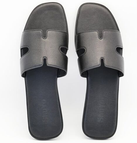 Women's Flat Sandals, Ladies Leather Slippers, Comfy Dressy Slip on Shoes Elegant Slides Summer Fall Spring Cute Open Toe Casual Footwear in Saudi Arabia
