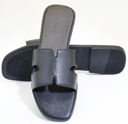 Women's Flat Sandals, Ladies Leather Slippers, Comfy Dressy Slip on Shoes Elegant Slides Summer Fall Spring Cute Open Toe Casual Footwear in Saudi Arabia