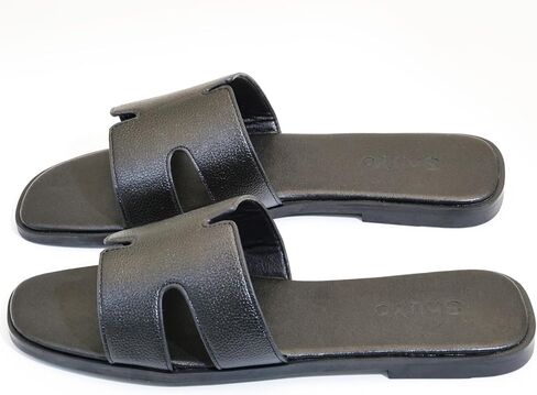 Women's Flat Sandals, Ladies Leather Slippers, Comfy Dressy Slip on Shoes Elegant Slides Summer Fall Spring Cute Open Toe Casual Footwear in Saudi Arabia
