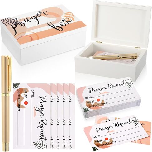 Wood Prayer Box with 60 Pcs Prayer Cards Pen 6.3 Inch Christian Gift for Women Men Bible Gift for Easter Mother's Day Father's Day(Classic Style) in Saudi Arabia