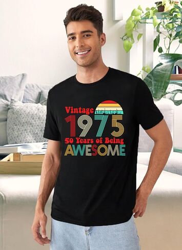 50th Birthday Shirt Men Vintage 1975 T-Shirt Graphic Retro 50 Years Old Birthday Party Father Husband Tee Tops in Saudi Arabia