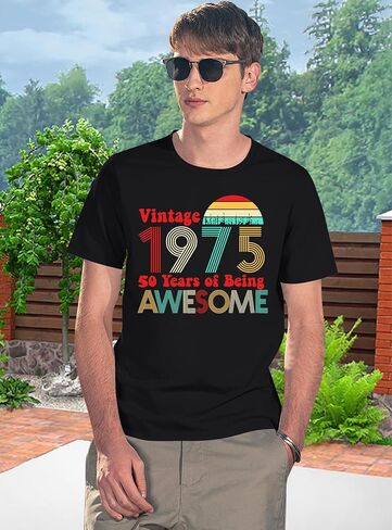50th Birthday Shirt Men Vintage 1975 T-Shirt Graphic Retro 50 Years Old Birthday Party Father Husband Tee Tops in Saudi Arabia