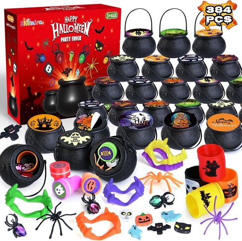 480 PCS Halloween Party Favors Bulk for Kids, 60 Pack Prefilled Witch Cauldrons with Halloween Toys, Halloween Goodie Bag Fillers, Halloween Party Supplies, Halloween Miniatures Novelty Toys in Kuwait
