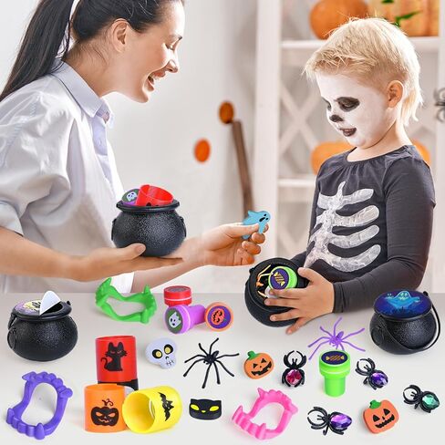 480 PCS Halloween Party Favors Bulk for Kids, 60 Pack Prefilled Witch Cauldrons with Halloween Toys, Halloween Goodie Bag Fillers, Halloween Party Supplies, Halloween Miniatures Novelty Toys in Kuwait