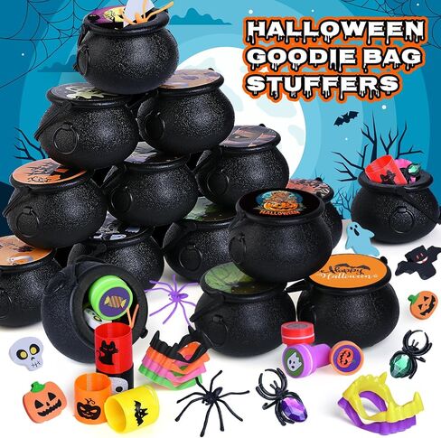 480 PCS Halloween Party Favors Bulk for Kids, 60 Pack Prefilled Witch Cauldrons with Halloween Toys, Halloween Goodie Bag Fillers, Halloween Party Supplies, Halloween Miniatures Novelty Toys in Kuwait