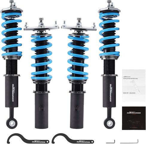 MaxPeedingRods Coilover for Mitsubishi 3000GT 1991-1999 FWD ، 24 مستويات مثبطات التعليق قابلة للتعديل طقم التعليق ، دعامات صدمات ضبط الارتفاع ، ترقية T6 مجموعات خفض الأزرق الأزرق in Saudi Arabia