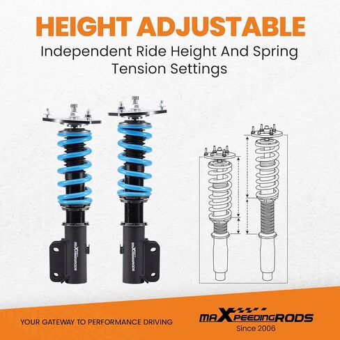 MaxPeedingRods Coilover for Mitsubishi 3000GT 1991-1999 FWD ، 24 مستويات مثبطات التعليق قابلة للتعديل طقم التعليق ، دعامات صدمات ضبط الارتفاع ، ترقية T6 مجموعات خفض الأزرق الأزرق in Saudi Arabia
