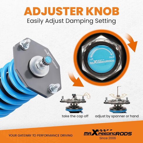 MaxPeedingRods Coilover for Mitsubishi 3000GT 1991-1999 FWD ، 24 مستويات مثبطات التعليق قابلة للتعديل طقم التعليق ، دعامات صدمات ضبط الارتفاع ، ترقية T6 مجموعات خفض الأزرق الأزرق in Saudi Arabia