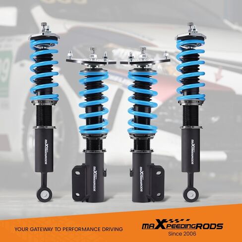 MaxPeedingRods Coilover for Mitsubishi 3000GT 1991-1999 FWD ، 24 مستويات مثبطات التعليق قابلة للتعديل طقم التعليق ، دعامات صدمات ضبط الارتفاع ، ترقية T6 مجموعات خفض الأزرق الأزرق in Saudi Arabia